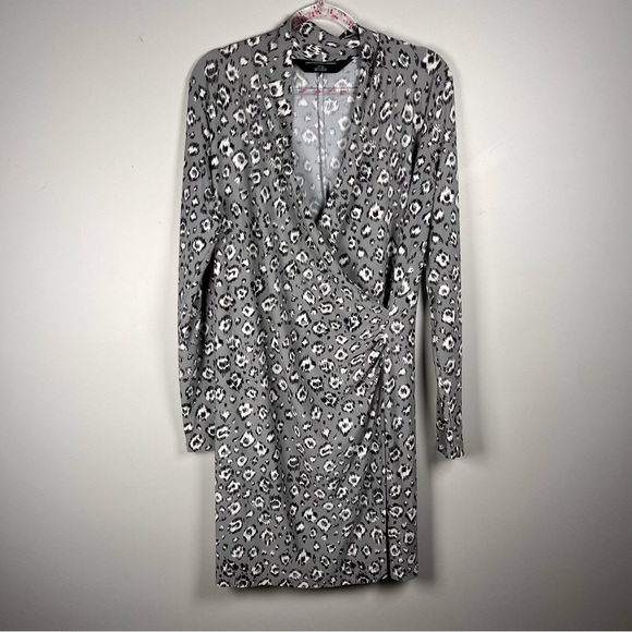 Norma Kamali Faux Wrap Dress XL Gray Leopard Print Career Work - Picture 1 of 11